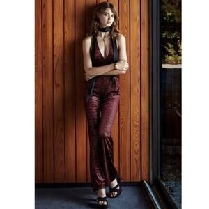 Motel Rocks Halter Jumpsuit Size Small Burgundy Gold New